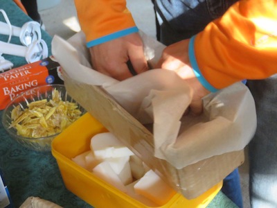 soap mould: a cardboard box lined with baking paper