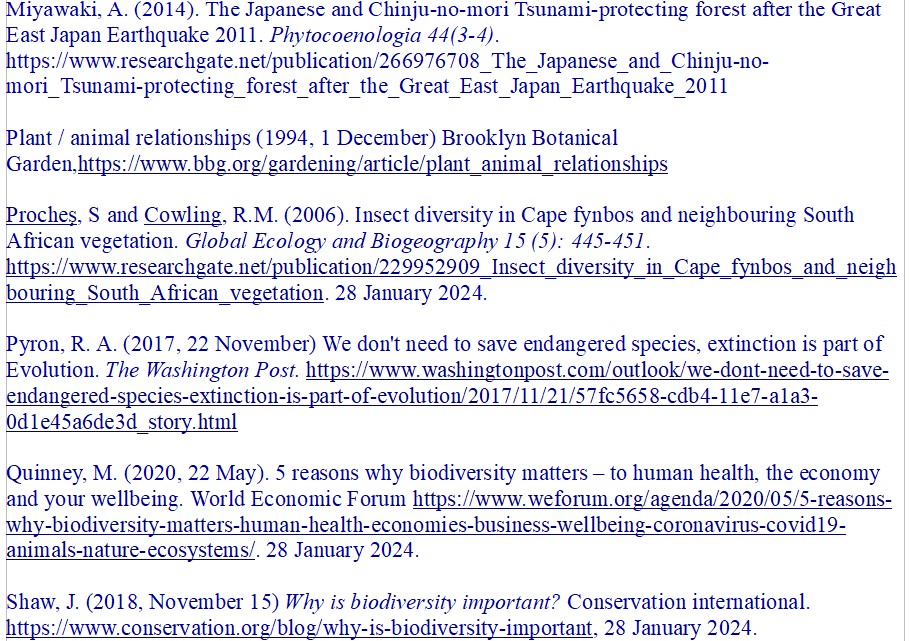 References on biodiversity 2