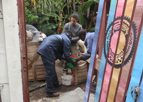 mix cement, sand and stone for casting the base