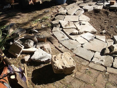 building garden paving out of broken concrete shatter