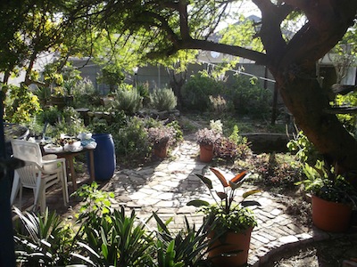 Our work table with the matured garden paths and paving