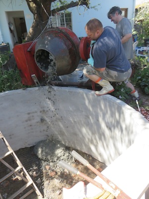 pouring wet concrete