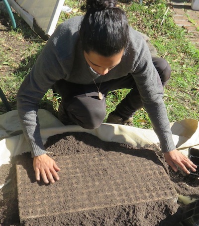 Imraan prepares a tray with the sandy cutting mix