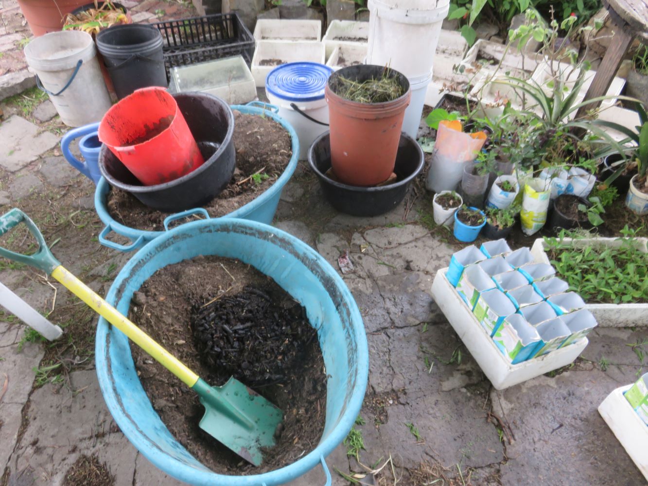 Potting soil, additives, planters and trays.