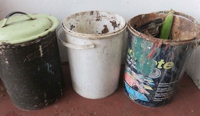 paint buckets make perfect kitchen waste collector bins