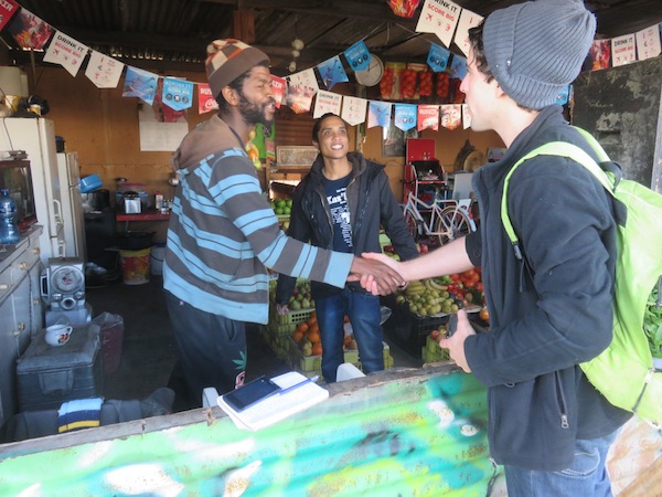 Inside Daniel's vegetable shop next to the Langa food garden