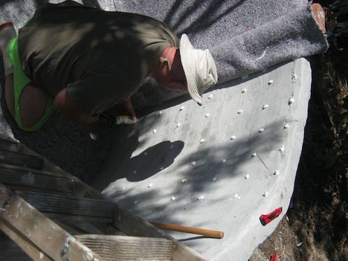 gluing the top of the pond walls with spots of glue