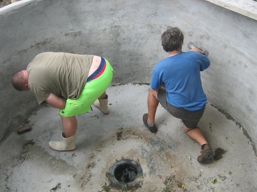 Scraping rough points off the cement