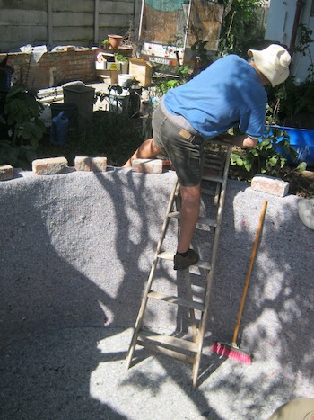 Stephan leaves the perfectly carpeted pond to fetch the liner