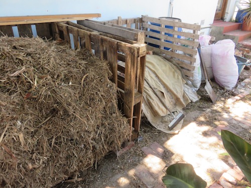 Our Humanure composting through time, from the new pile, to the old pile, and then even older bagged compost